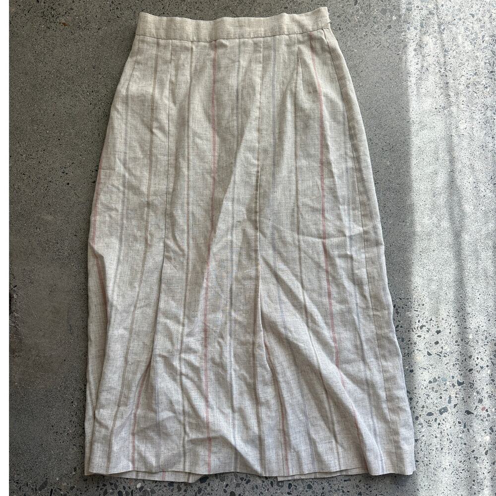 Counterparts Women’s 12 Skirt Linen Blend Midi Skirt Neutral Stripe Minimalist